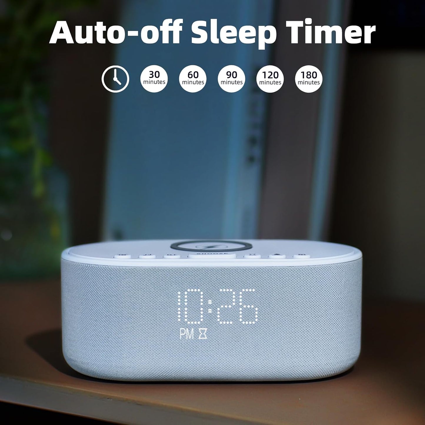 Odokee Sound Machine Alarm Clock for Bedrooms with Wireless Charging - Putty