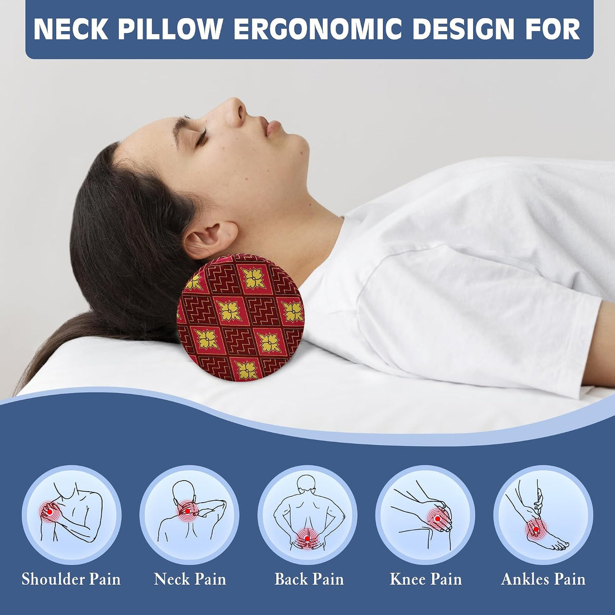 Neck Roll Pillow for Sleeping,Ergonomic Cylinder Tube Pillows for Cervical Spine and Neck Support,Versatile Roll Pillow for Bed,Office,and Travel,Memory Foam Bolster with Washable Cover