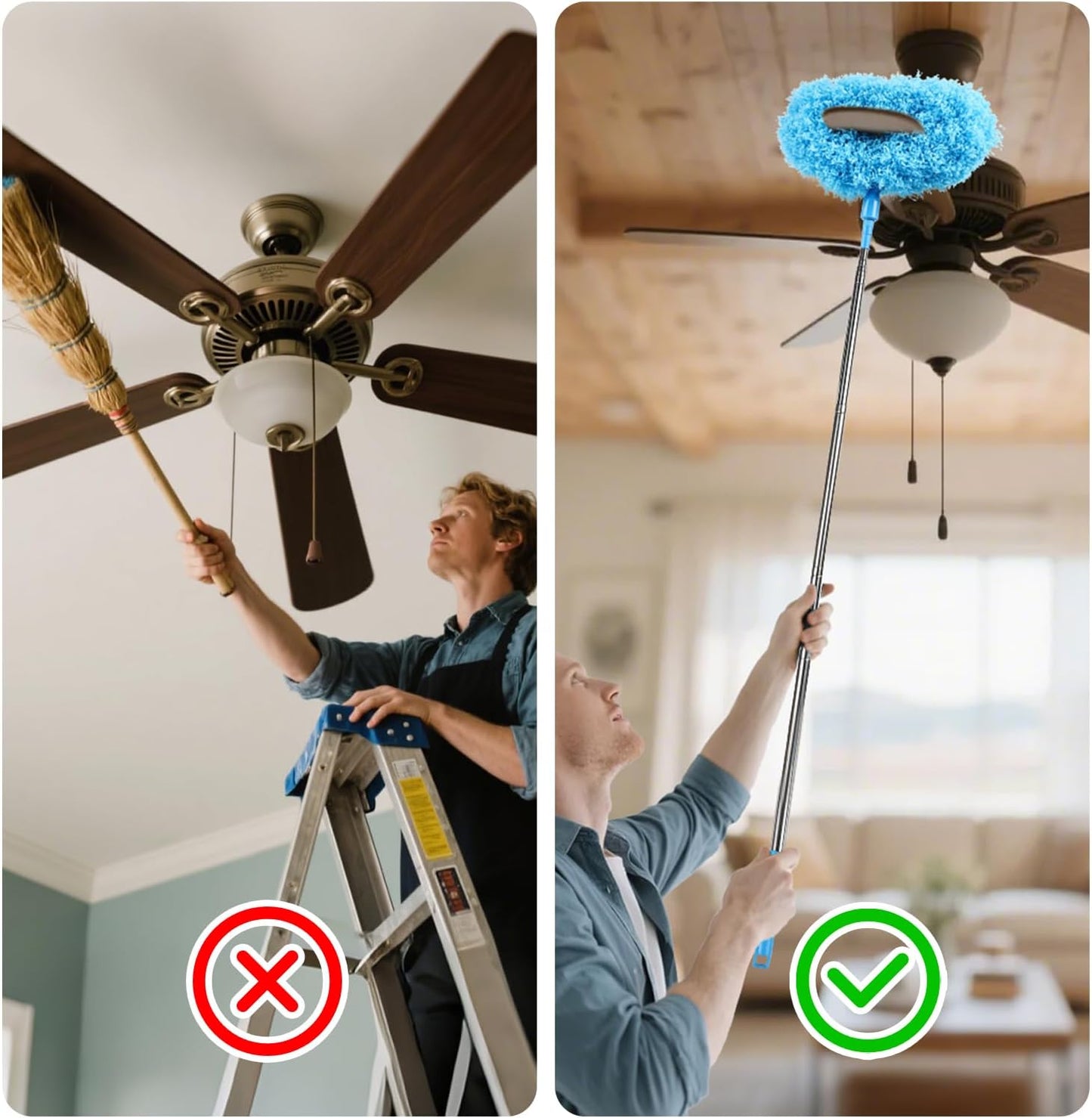 4PCS Microfiber Duster Kit, 3 in 1 Microfiber Dusters Retractable Gap Dust Cleaner and Chenille Duster with 83 inches Extra Long Extension Pole for Cleaning Ceiling Fan, High Ceiling
