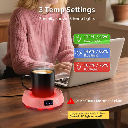 Mug Warmer for Desk, Timer Candle Warmer Lamp Scented Wax Melt Melter, Pink | Electric Heated Mug Tea Coffee Cup Candle Plate Oil Wax Melter Warmer for Home Office, 1-9H Auto Shut Off, Coffee Lovers Gift