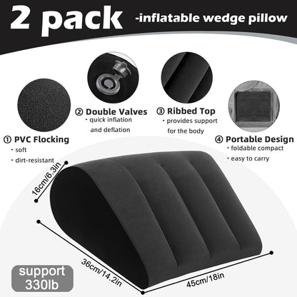 Prosixtoy Portable Wedge Pillow Inflatable Cushion - Body Positioners Lightweight Wedge Pillow for Sleeping, Leg Elevation, Use in Bed, Travel, Camping, Fast Inflating Deflation (Grey)