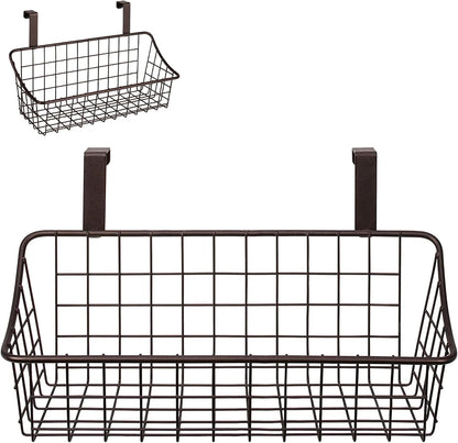 Spectrum Hanging Baskets for Organizing (Large, Satin Nickel) - Grid Over the Cabinet Wire Basket for Kitchen or Bathroom - Door Hanging Storage Organizer for Cleaning Supplies, Washcloths, & Towels