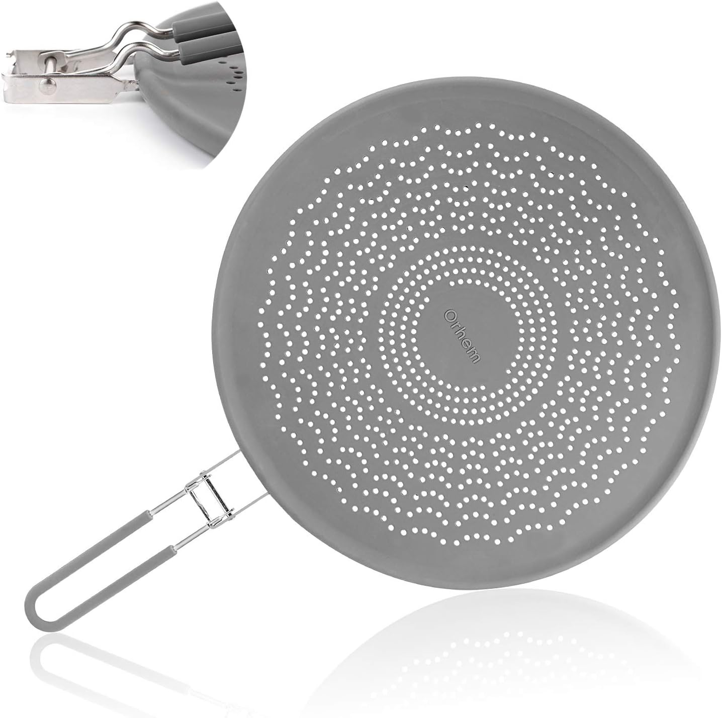 Silicone Grease Splatter Screen Pan Cover with Folding Handle, Heat Resistant Cooling Mat, Strainer, Drain Board, Oil Splash Guard for Frying Pan Cooking, 11.4 Inch