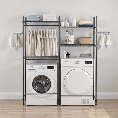 VEVOR Over The Washer and Dryer Storage Shelf, 3 Tier Laundry Room Drying Rack with Hanger Rod and Hooks, Adjustable Over Washer and Dryer Shelves, Laundry Room Shelf Storage Space Saver, White