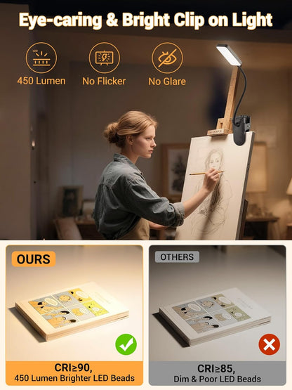 Clip on Light,45 Lighting Modes Rechargeable Desk Lamp with Clamp | 4000mAh Battery Operated Lamp,450 lm 48 LED Desk Light,Wireless & Cordless Reading Light for Bed/Bedside Table/Headboard/Dorm