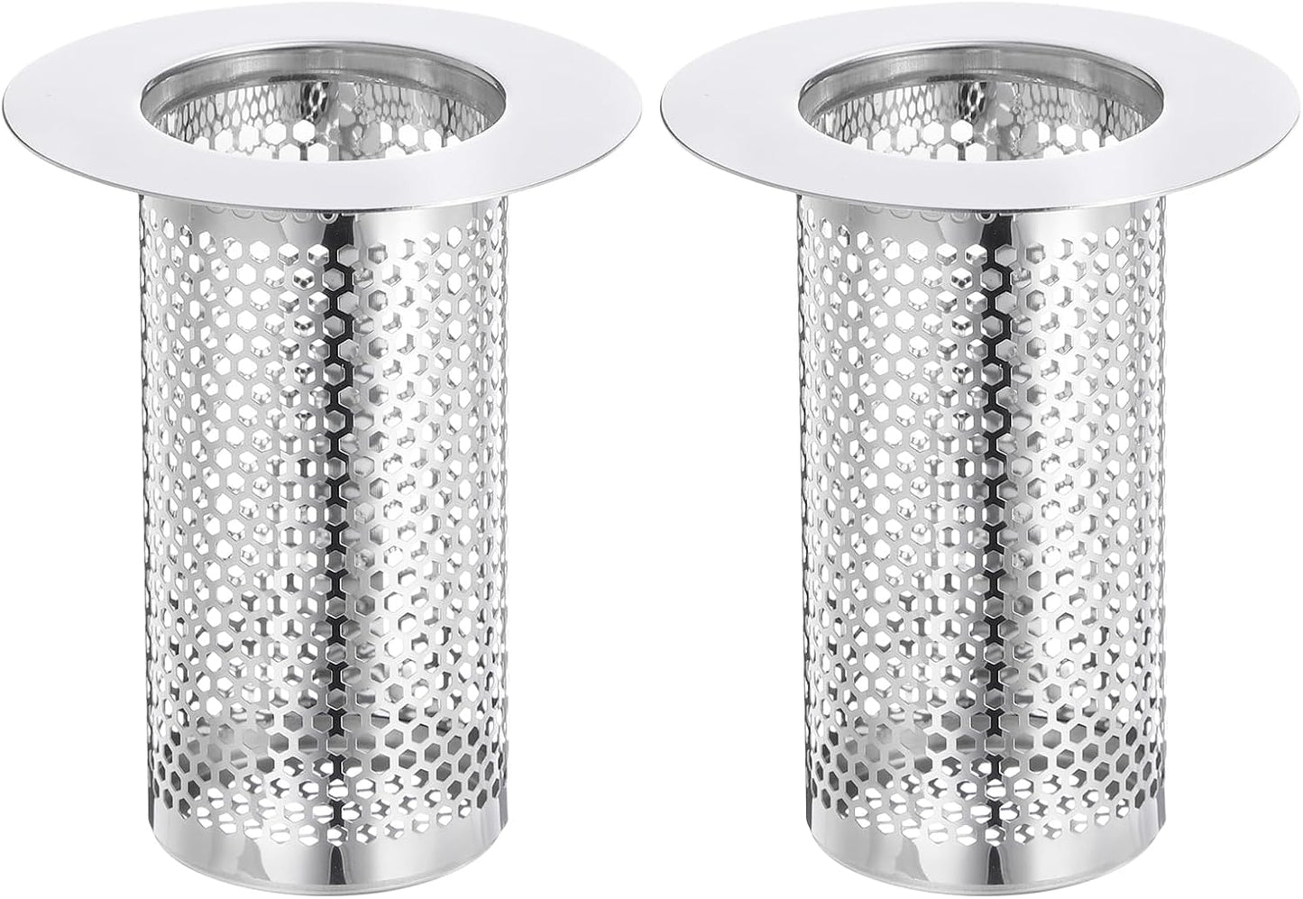 uxcell 2 Pack Shower Drain Strainer, 2" x 2.5" Stainless Steel Floor Drain Strainer Deep Sink Hair Catcher for Kitchen Bathroom Balcony Floor Drain, Fit Hole Size from 1.57" to 2.56"