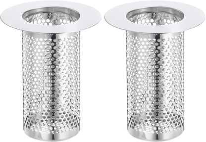uxcell 2 Pack Shower Drain Strainer, 2" x 2.5" Stainless Steel Floor Drain Strainer Deep Sink Hair Catcher for Kitchen Bathroom Balcony Floor Drain, Fit Hole Size from 1.57" to 2.56"