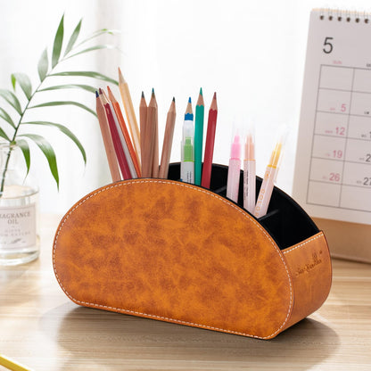 Remote Control Holders Organizer Box with 5 Compartment PU Leather Caddy | Multi-functional Office Desk Storage Caddy Store Tv Remote for Media Player,Brush,Pencil,Glassees&Office Supplies