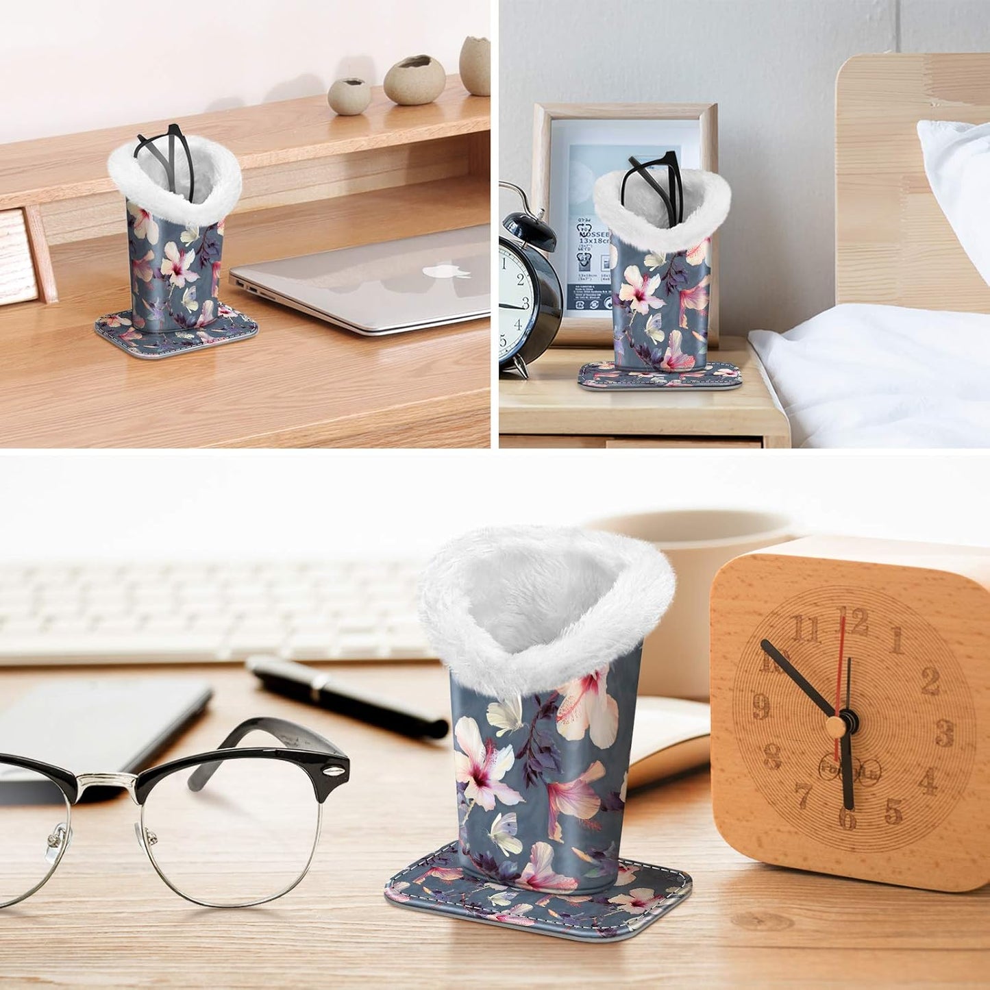FINTIE Plush Lined Eyeglasses Holder, Glasses Stand Case For Nightstand | Soft Plush Lining, Bedside Eyeglasses Holder, Office Desktop Organizer, Small Item Storage, Anti-Scratch - Colors B