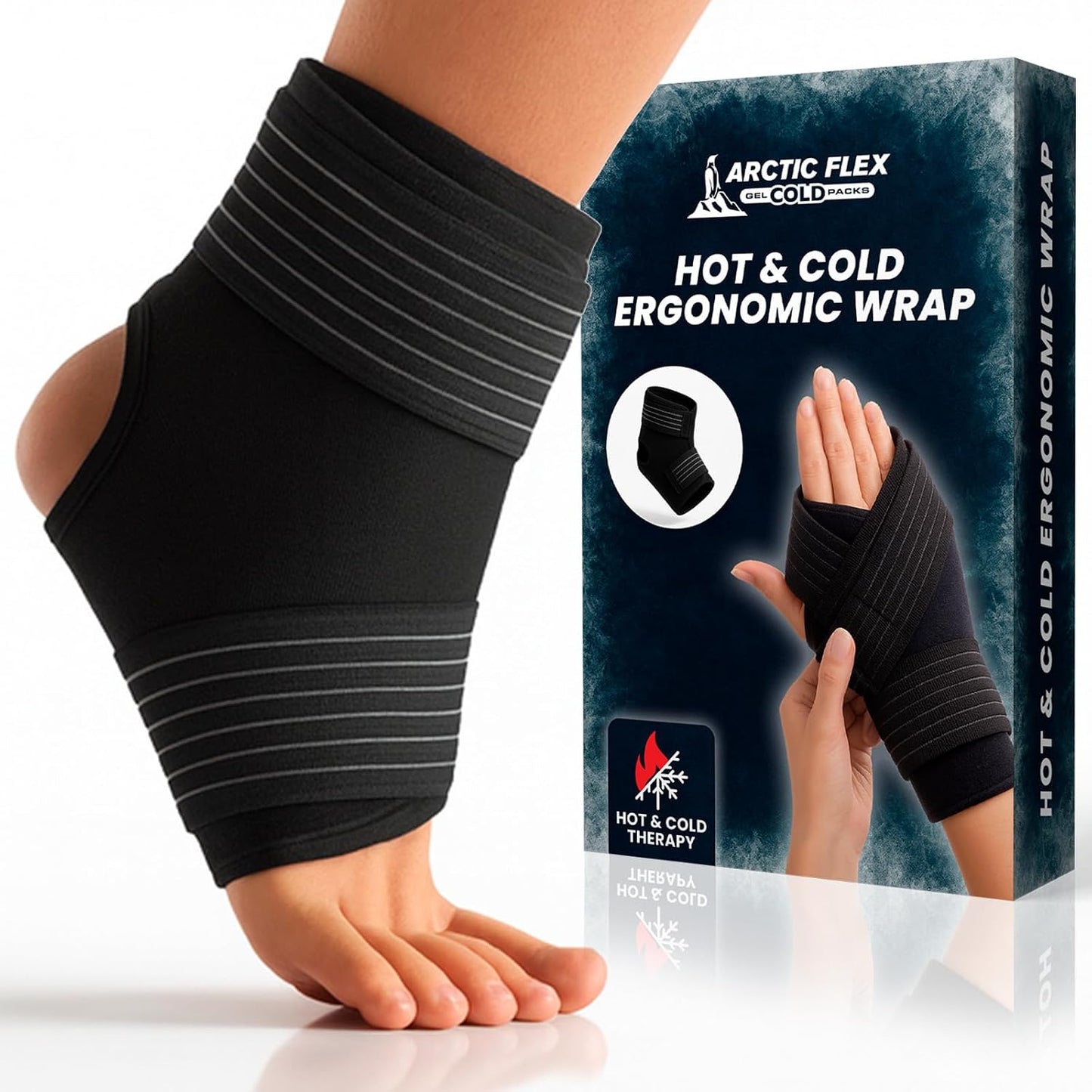 Arctic Flex Multi-Purpose Ice Pack Wrap - Reusable Gel Ice Packs for Ankle | Injuries, Hot & Cold Compression Therapy for Pain Relief, Plantar Fasciitis, Achilles Tendonitis, Knee, Elbow & Hand Pain