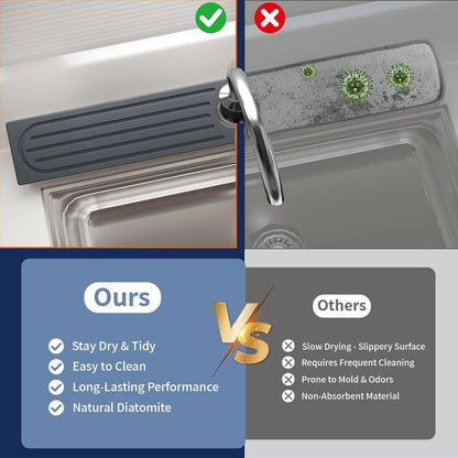 Faucet Mat for Kitchen Sink, Water Absorbent Kitchen Faucet Mat, Durable Sink Splash Guard with Raised Feet, Diatomite Fast Drying Kitchen Sink Faucet Mat, Bathroom Stone Drying Tray for Counter