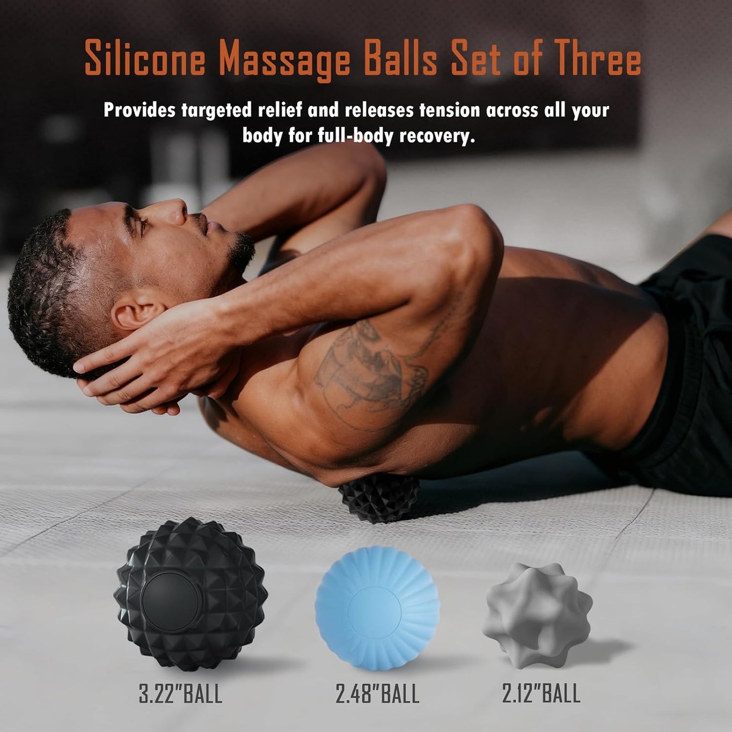 3-Piece Silicone Lacrosse Ball Set for Deep Tissue and Trigger Points - Smooth, Textured, and Spiky Massage Balls for Myofascial Release, Muscle Knots & Plantar Fasciitis