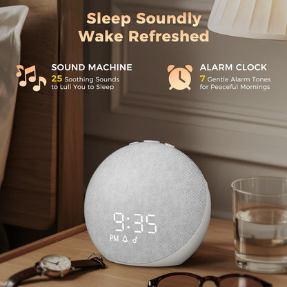 Sound Machine Alarm Clock for Bedroom: 25 Natural Sleep Sounds | White Noise Machine for Adults Kids Baby - Gentle Wake Up Alarm with Bluetooth Speaker - Putty
