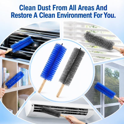 2Pcs Fan Cleaning Brush,Bendable Microfiber Head,2026 New Upgrade Bendable Dusting Brush Microfiber Duster for Electric Fan and Blind,Washable Fan Cleaner Brush for Air Vents,Curtains(Blue + Gray)