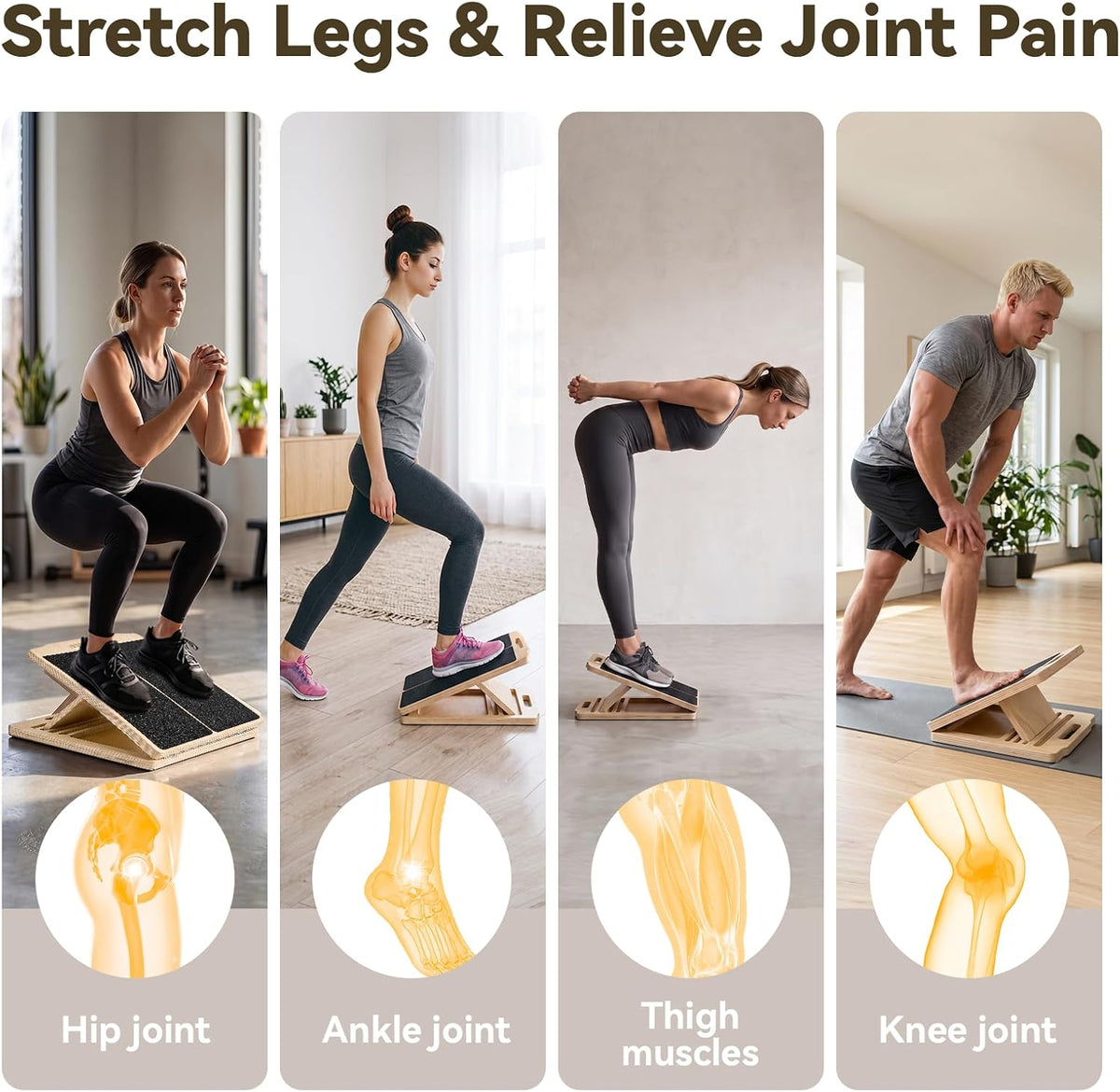 Portable Wooden Slant Board for Calf Stretching Squats Calf Stretcher Pilates Physical Therapy Equipment Adjustable Incline Board for Knees Ankle Heel Feet Leg