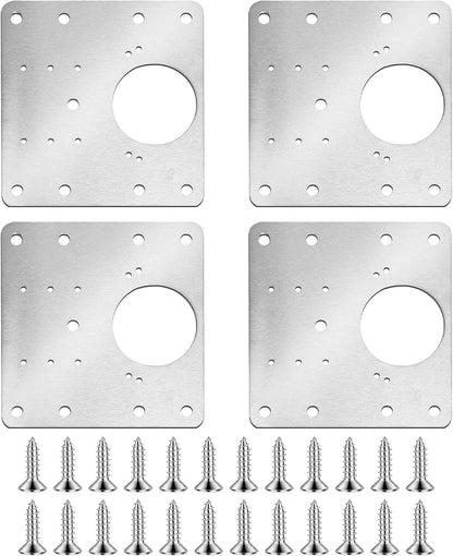 4Pcs Cabinet Door Repair Plate Kit Cabinet Hinge Repair Plate Kit | 24 Screws, Stainless Steel, Durable, Upgraded, For Wooden, Kitchen, Cupboard Door, Locker, Furniture