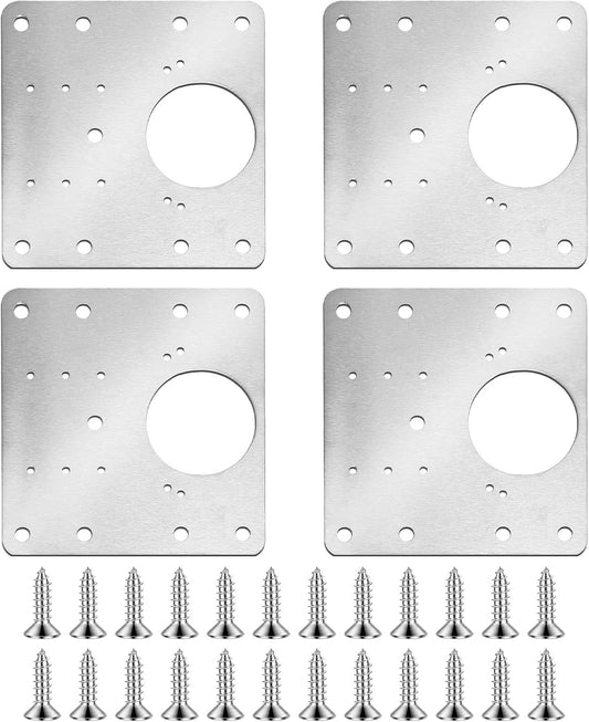 4Pcs Cabinet Door Repair Plate Kit Cabinet Hinge Repair Plate Kit | 24 Screws, Stainless Steel, Durable, Upgraded, For Wooden, Kitchen, Cupboard Door, Locker, Furniture
