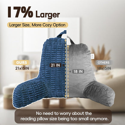 21" Higher Large Reading Pillow for Bed Adult, Back Pillow for Bed Sitting Up with Memory Foam Back Support with Arms Rest for Couch Chair Gray