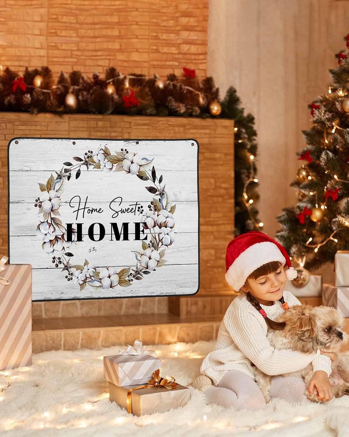 Farmhouse Wreath Magnetic Fireplace Cover,Fireplace Draft Blocker,Sweet Home Rustic Plants Texture Grey Wood Fireplaces Blanket for Heat Loss/Cold Air,Fireplaces Draft Stopper Cover for Inside 36"x30"