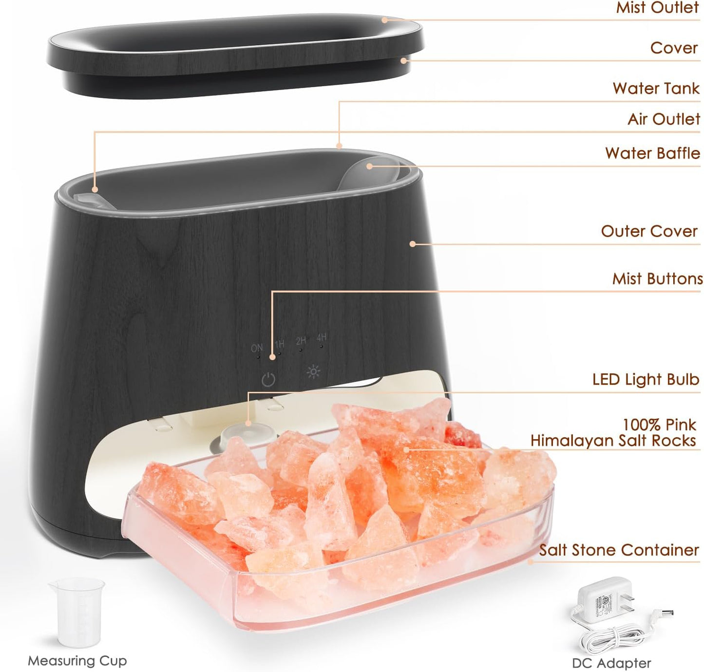 SALKING 2-in-1 Ultrasonic Essential Oil Diffuser & Himalayan Salt Lamp, Aromatherapy Diffuser Cool Mist Humidifier with Auto Off Function, 100% Pure Himalayan Pink Salt Rock, 150ml (Wooden Grain)