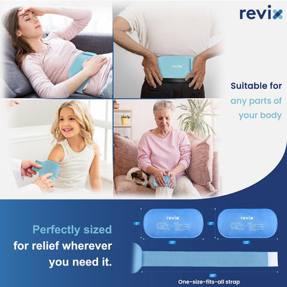 REVIX Ice Pack for Injuries Reusable, 2-Pack Hot & Cold Gel Wrap with Strap
