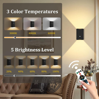 Eneru Motion Sensor Wall Sconce, Rechargeable Wireless Lights Indoor 2 Pack | 5000mAh battery powered, remote 3CCT dimmable, cordless magnetic mount, motion night light for hallway closet bathroom stair