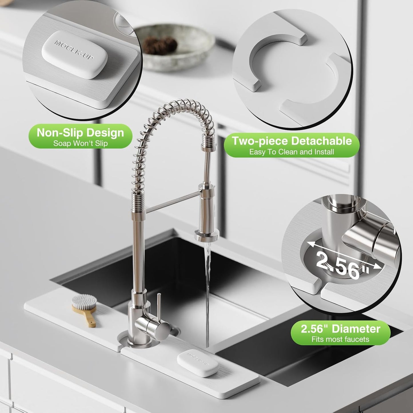 Premium Stone Faucet Mat for Kitchen Sink, 30" x 4" White | Quick Drying & Water Absorbent, Sink Splash Guard Tray for Prevents Moisture Buildup