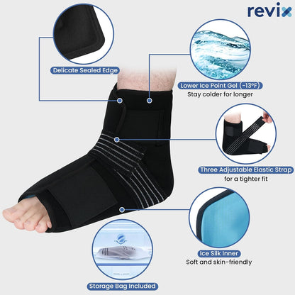 REVIX Foot Ankle Ice Pack Wrap, Gel Ice Packs for Feet Discomfort, 2 Packs | 45-Min Long Lasting Foot Ice Pack Wrap, Full Coverage Ankle Ice Wrap for Post-Workout Recovery, Plantar Fasciitis, Heel Spur