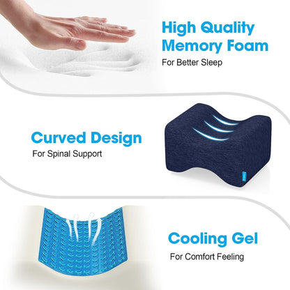 Knee Pillow for Side Sleepers, Leg Pillow with Cooling Gel, Grey/Large | Memory Foam Elevation Pillow for Spine Aligning, Sciatica, Back, Hip, Knee, Ankle Pain