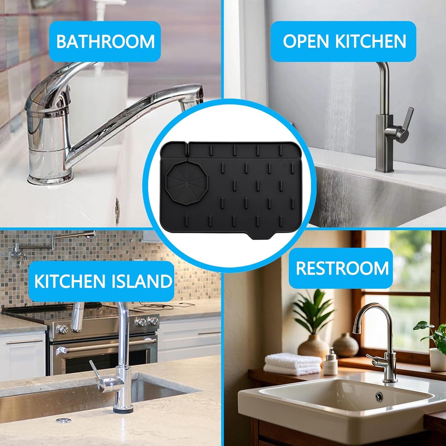 2 Pieces Kitchen Sink Splash Guard 8.3" Mini Sink Faucet Mat Faucet Handle Drip Catcher Tray Mat in Gray Faucet Draining Mat for Soap Sponge Placement Sink Protectors for Kitchen & Bathroom