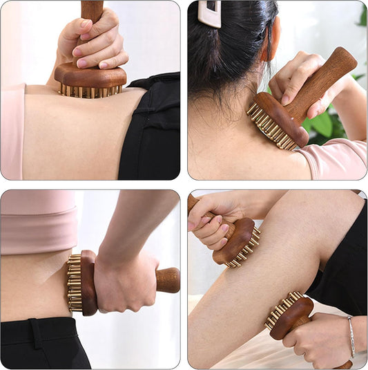 24-Teeth Copper Copper Head Massage Comb for Body and Scalp, Brass Body Massage Brush Rosewood Handle Body Massage for Abdomen Legs Back – Portable Chinese SPA GuaSha Tool