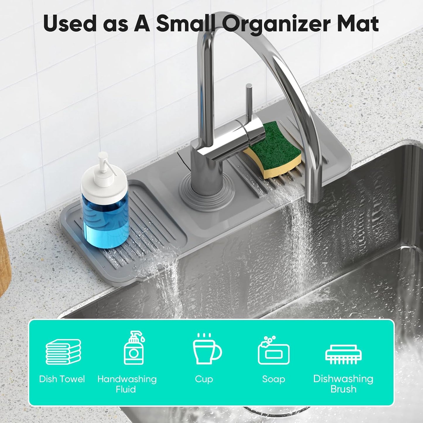 24 Inch Longer Faucet Mat for Kitchen Sink [5° Slope Fast Self-draining]Bathroom Kitchen Sink Splash Guard Silicone Sinks Faucet Mat Splash Guard for Kitchens Sinks Area Tidy Splashs Draining Mats