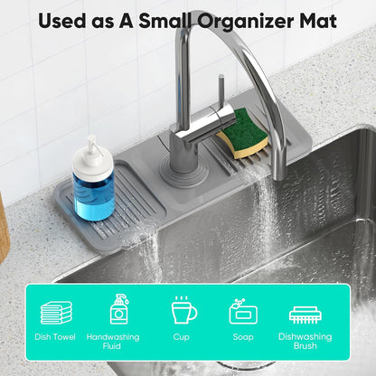 24 Inch Longer Faucet Mat for Kitchen Sink [5° Slope Fast Self-draining]Bathroom Kitchen Sink Splash Guard Silicone Sinks Faucet Mat Splash Guard for Kitchens Sinks Area Tidy Splashs Draining Mats