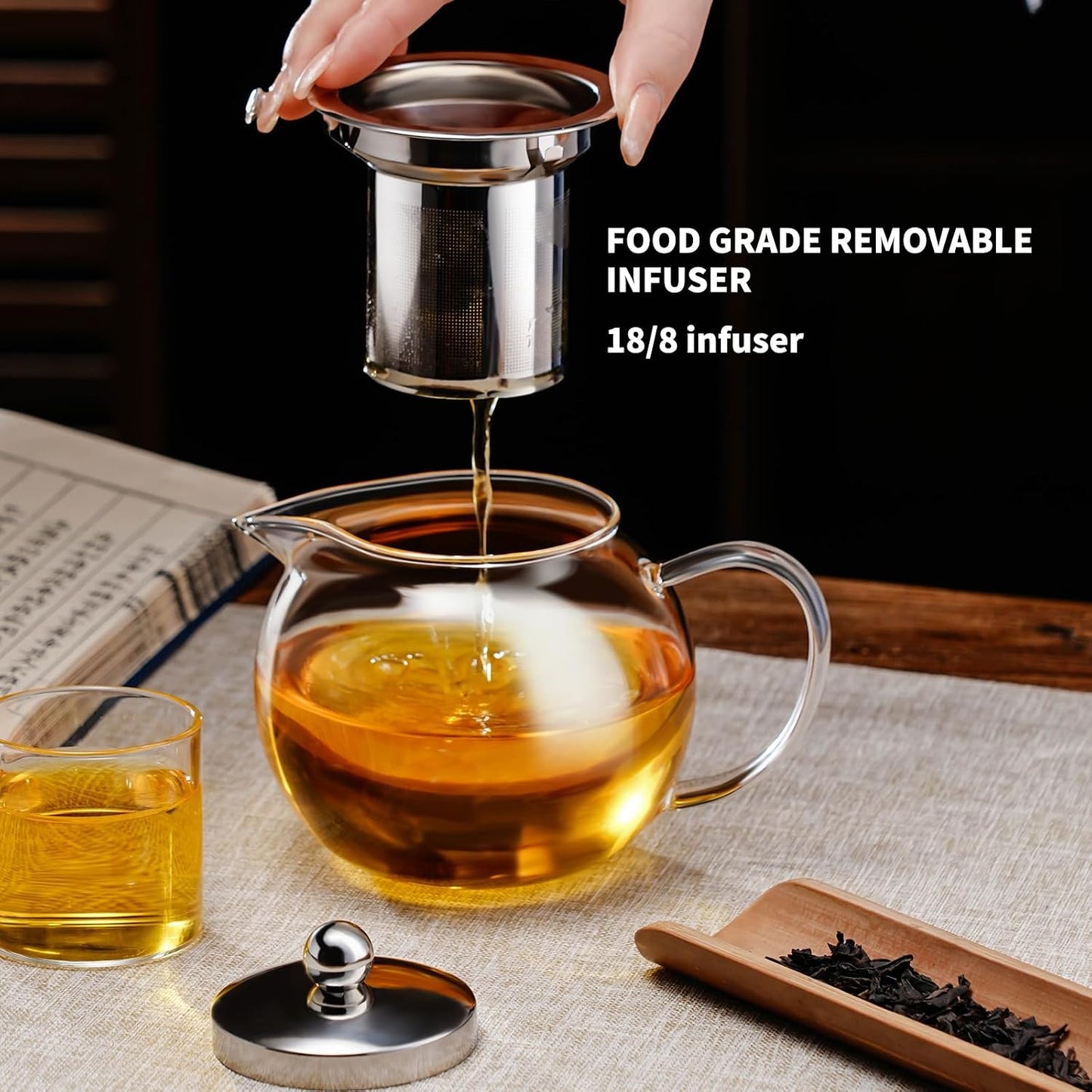 PARACITY Glass Teapot Stovetop 22 OZ/650ml, Tea pot with Removable 18/8 Stainless Steel Infuser, Borosilicate Clear Tea Kettle, Teapot Blooming and Loose Leaf Tea Maker Tea Brewer for Camping, Travel | Clear small tea kettle with infuser and tea pot with