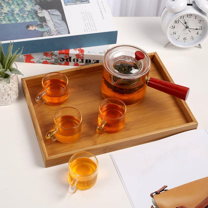 WHJY Glass Teapot with Infuser for Loose Tea, Small Clear Magic Tea Kettle for Stove Top, Clear Japanese Tea Kettle with Wooden Handle Kyusu Teapot - 17oz