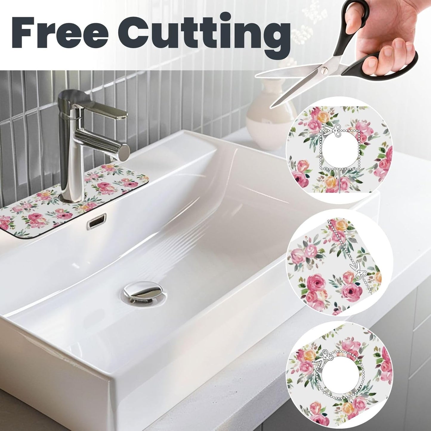 Wildflowers Floral Flower Kitchen Sink Splash Guard Faucet Mat Super Absorbent Fast Drying Mat Sink Gadgets-Fast Drying Pad Sink Mat For Kitchen Bathroom (15" X 5.5" )