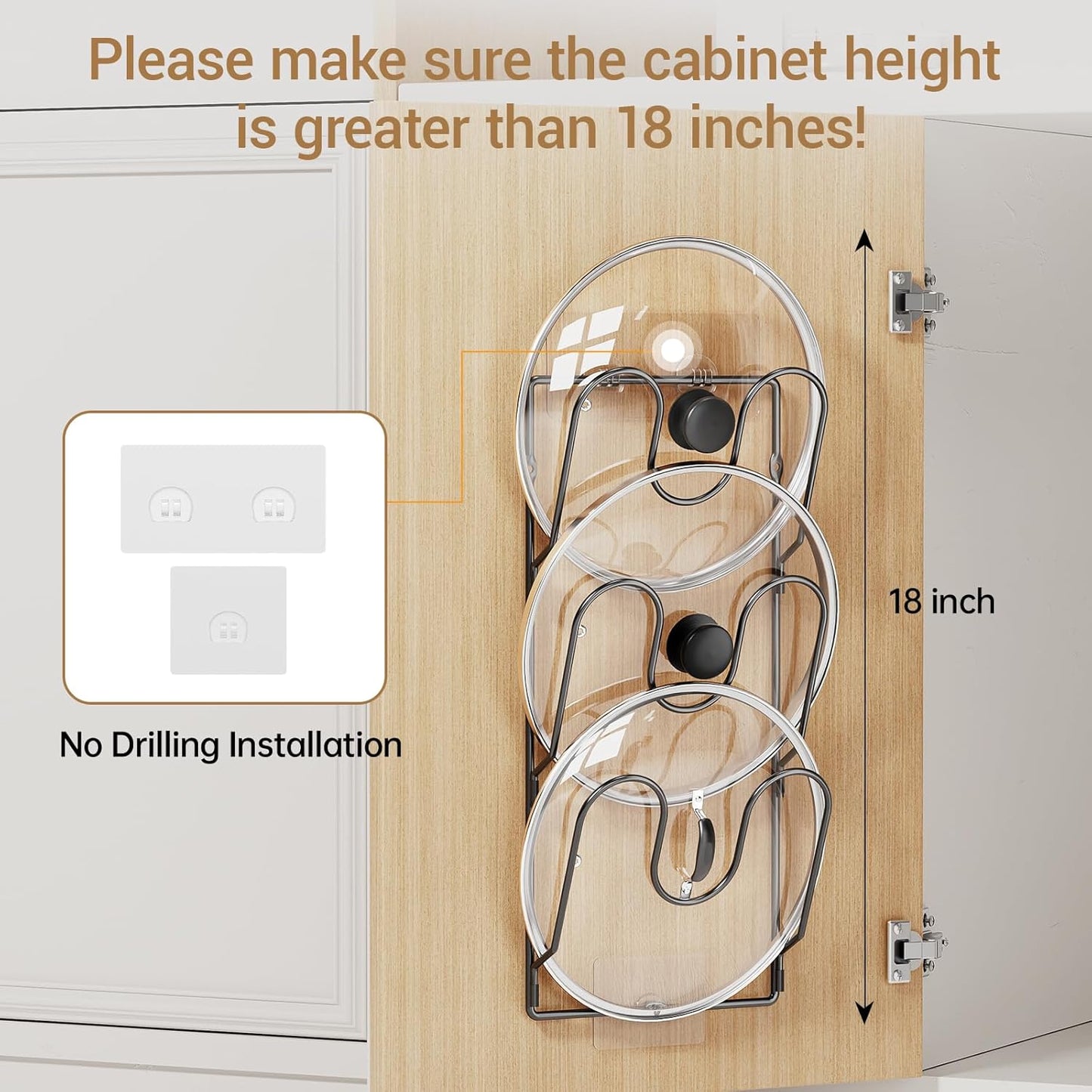 Pot Lid Organizer Rack for Cabinet Door, 2 Pack Pot Lid Holder White | 6-Tier Lid Racks for Cabinet Door/Wall, No Drilling Adhesive Mount, Rustproof, Fits Pot Pan Lid, Cutting Board & Cookie Sheet