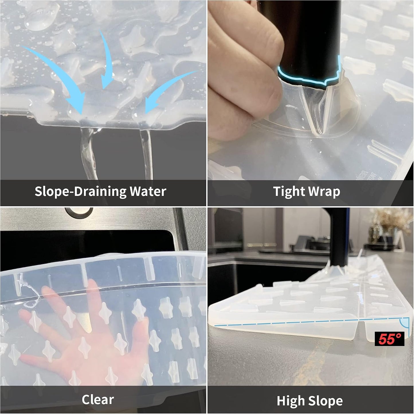 Kitchen Faucet Sink Splash Guard Silicone Faucet Mat Clear XXL 30 In | Drip catcher tray mat, sink splash guard behind faucet area; Faucet Mat for Kitchen Sink bathroom faucet guard & draining mat