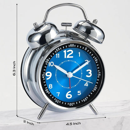 AKCISOT Loud Alarm Clock for Heavy Deep Sleepers, 4.5 Inches Analog Metal Twin Bell Clocks Battery Operated with Backlight for Bedroom Beside, Old Fashioned for Home Desk Decoration(Blue)