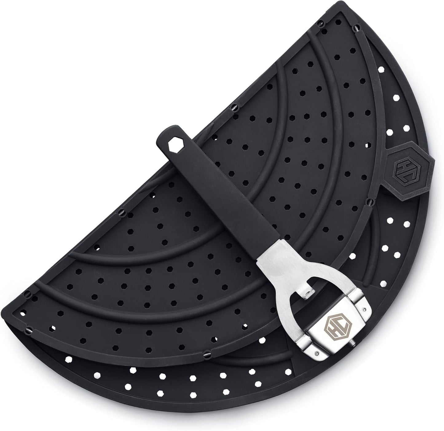 HexClad Folding Grease Splatter Screen for Frying, Up to 12" Pans | Folding Design, Heat-Safe to 480°F, Stay-Cool Locking Handle, Silicone and Stainless Steel, Dishwasher-Safe