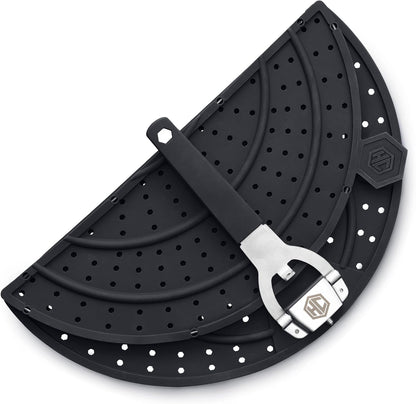 HexClad Folding Grease Splatter Screen for Frying, Up to 12" Pans | Folding Design, Heat-Safe to 480°F, Stay-Cool Locking Handle, Silicone and Stainless Steel, Dishwasher-Safe