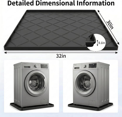 32"x30" Washing Machine Pan Silicone Mat, Upgraded 1" Raised Edges | Non-Slip Waterproof Washer Drip Tray for Under Washer & Dryer,Anti-Vibration Floor Protector for Refrigerator,Water Dispenser