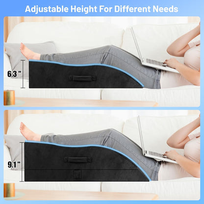 TranquilRelax Leg Elevation Pillow for After Surgery, Wedge Pillow, Grey | Single-leg design, adjustable height, U-shaped cradle, supportive memory foam, washable cover, leg elevation for swelling