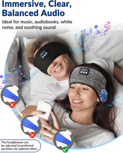 2-Pack Sleeping Headphones, Adjustable Hook-and-Loop, Bluetooth Headband Headphones, Wireless Sports Headband for Running, Yoga, Workout, Meditation, Cool Gadget Tech Gift - Black&Gray