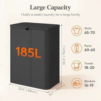 Lifewit 185L 3 Section Laundry Hamper with Lid, Laundry Basket, Beige | Large Foldable Laundry Sorter with 3 Removable Bags, Tall Clothes Hamper for Bedroom and Bathroom