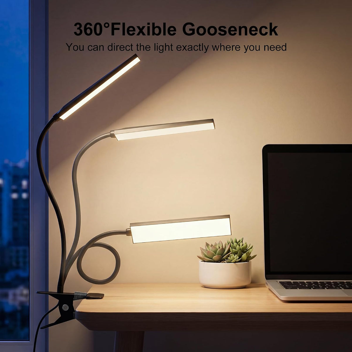 Vansuny Clip on LED Desk Lamp, Eye-Caring USB Reading Light for Home Office