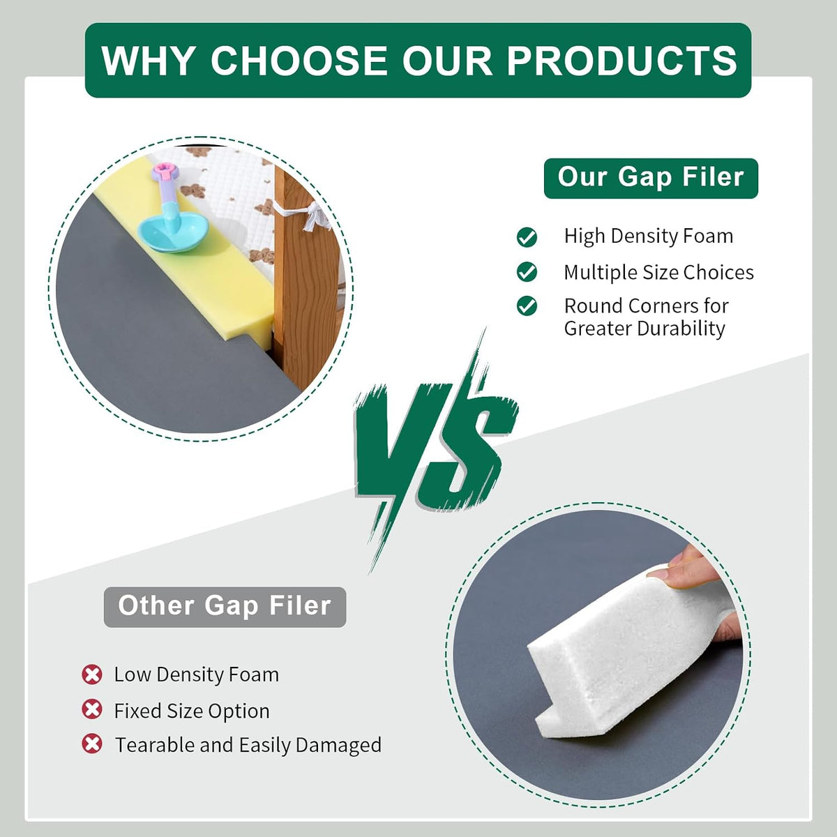 Bed Filler for Headboard, Suitable for Gap 1-2" of King Queen Twin Bed, 78.7'' Long Wedge Sleeping Pillow, Foam Mattress Gap Filler