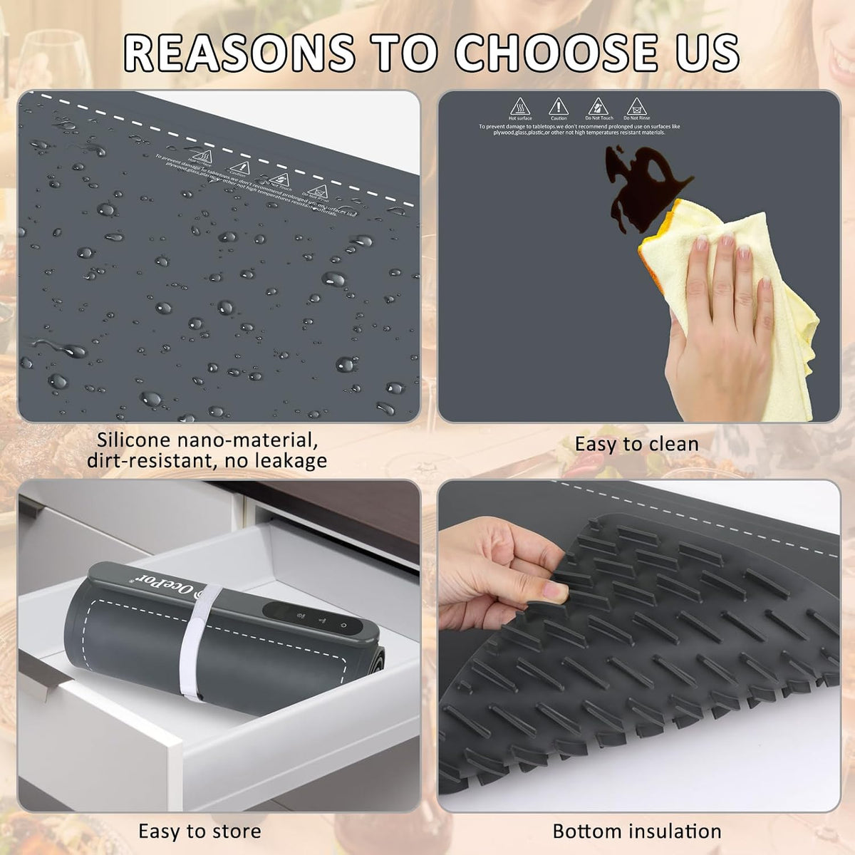 Warming Mat for Food,36"x16" Large Food Warmer Mats for Countertop (Gray)