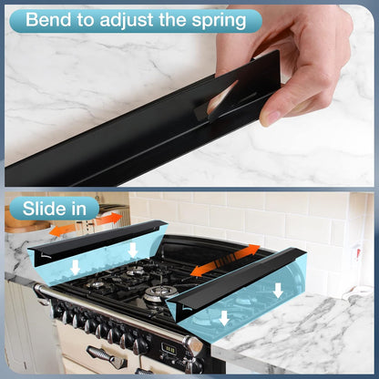 2PCS Kitchen Stove Counter Gap Covers Stainless Steel (13.8"-27.5" Black) | Cooktop Trim Kit, Stove Gap Guards, Oven Gap Filler, Easy to Clean, Heat Resistant & Effectively Protect Stove Gap Filler