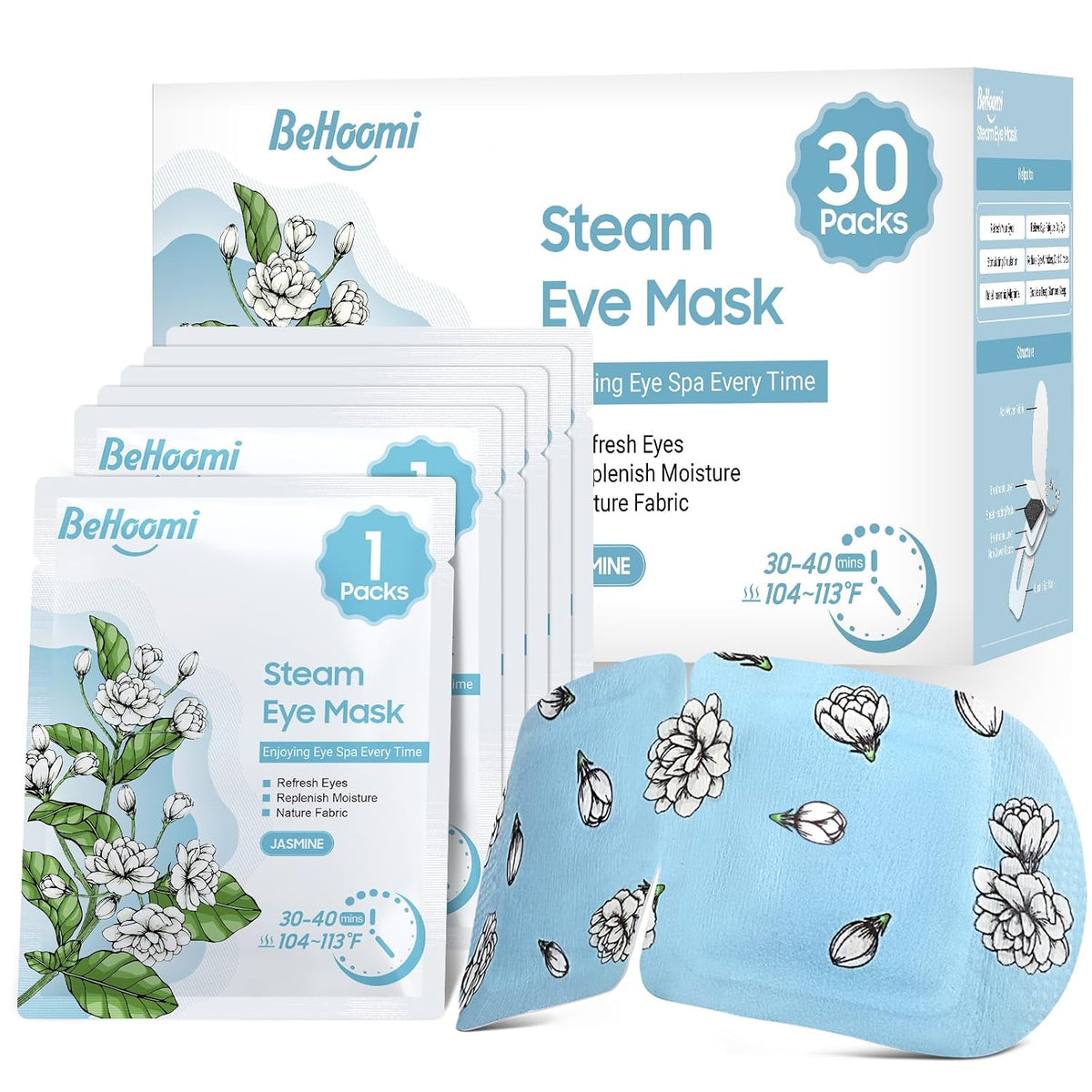 BeHoomi 30Packs Steam Eye Mask, Heated Eye Mask for Dry Eyes, Chamomile